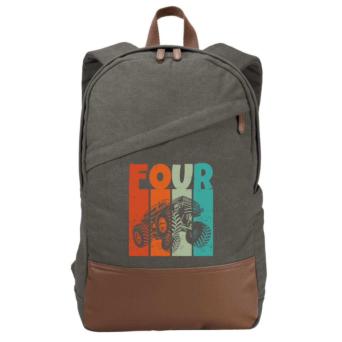 Birthday Monster Truck Four Retro 4 Year Old Bday Cotton Canvas Backpack