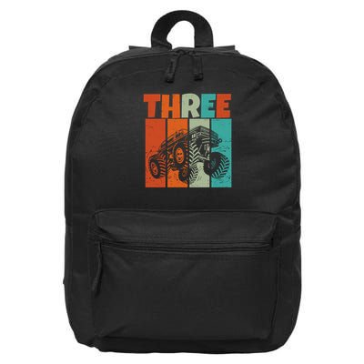 Birthday Monster Truck Retro 3 Year Old Bday 16 in Basic Backpack
