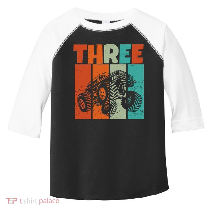 Birthday Monster Truck Retro 3 Year Old Bday Toddler Fine Jersey T-Shirt
