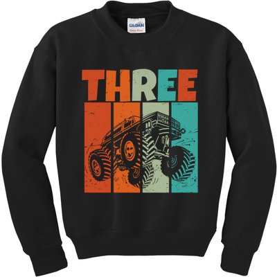 Birthday Monster Truck Retro 3 Year Old Bday Kids Sweatshirt
