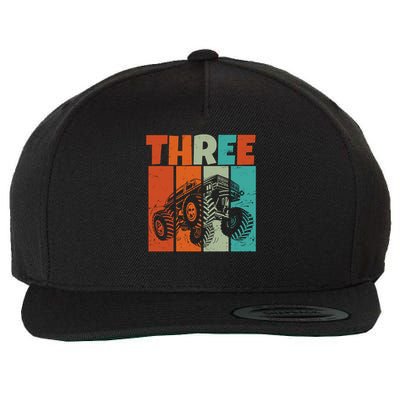 Birthday Monster Truck Retro 3 Year Old Bday Wool Snapback Cap