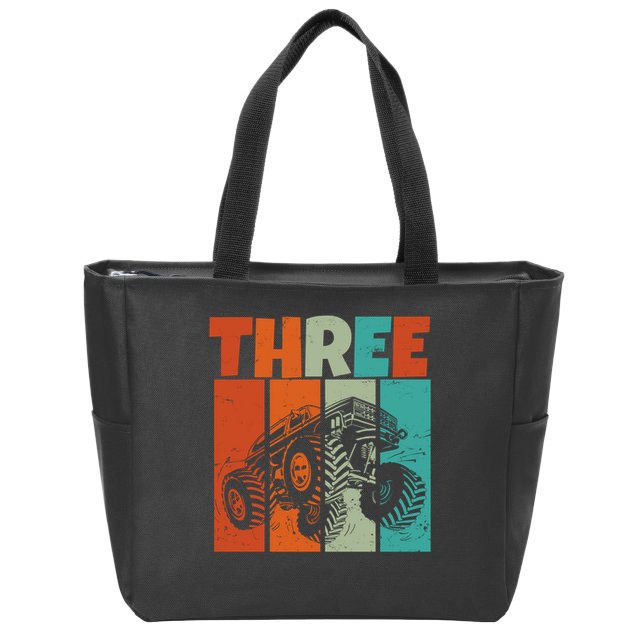 Birthday Monster Truck Retro 3 Year Old Bday Zip Tote Bag