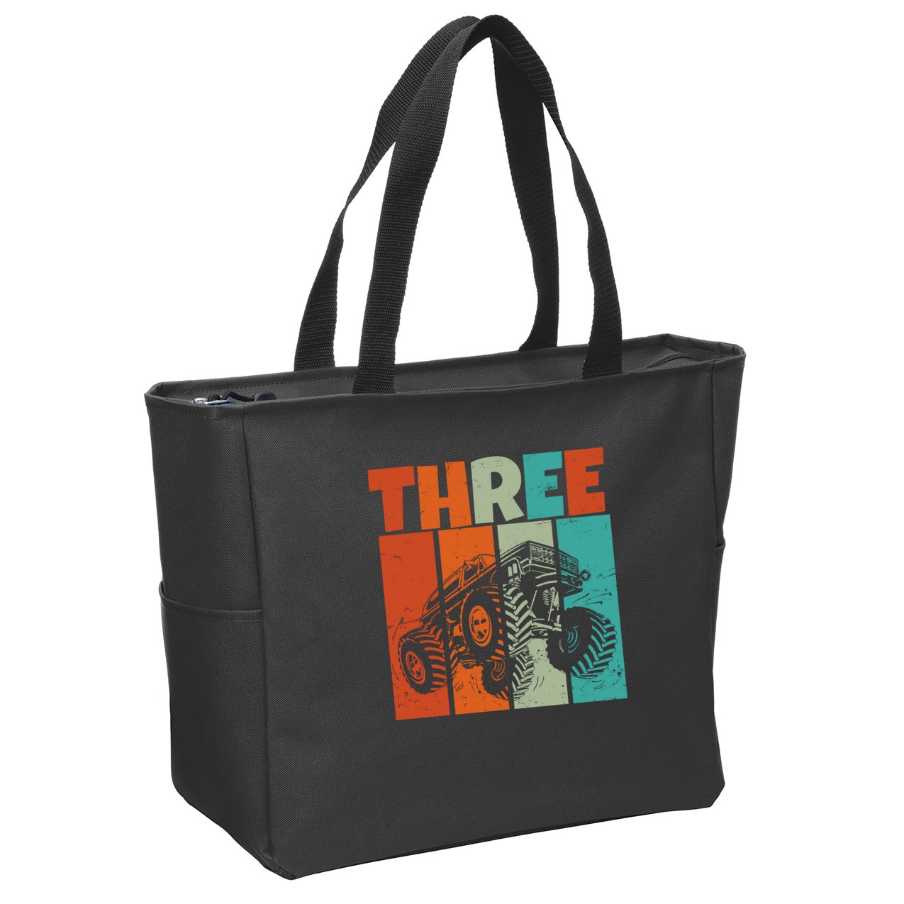 Birthday Monster Truck Retro 3 Year Old Bday Zip Tote Bag