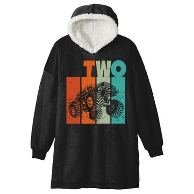 Birthday Monster Truck Retro 2 Year Old Bday Hooded Wearable Blanket