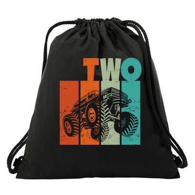 Birthday Monster Truck Retro 2 Year Old Bday Drawstring Bag