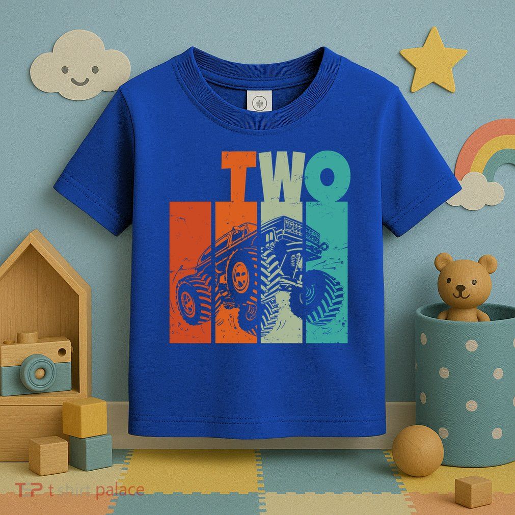 Birthday Monster Truck Retro 2 Year Old Bday Toddler T-Shirt