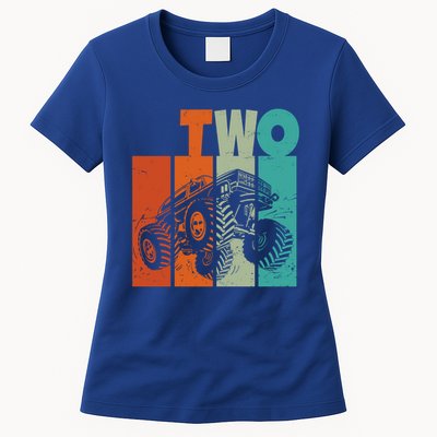 Birthday Monster Truck Retro 2 Year Old Bday Womens T-Shirt