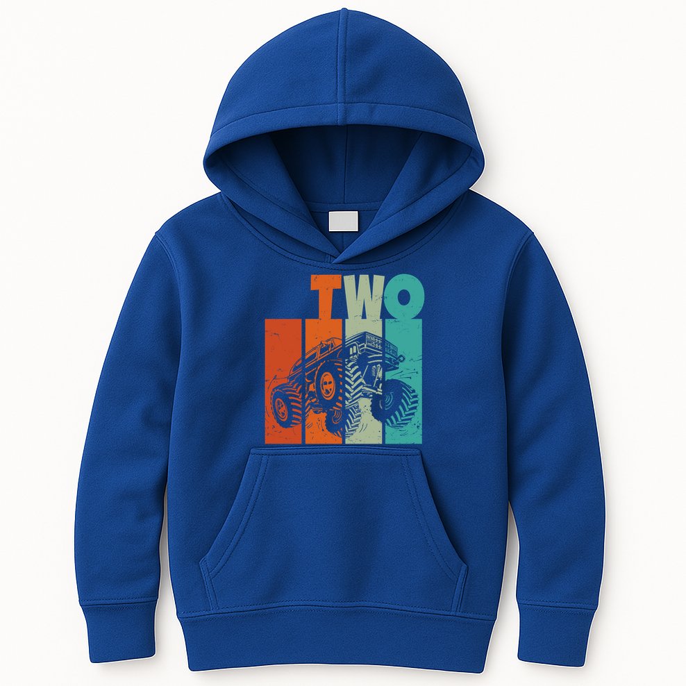 Birthday Monster Truck Retro 2 Year Old Bday Kids Hoodie