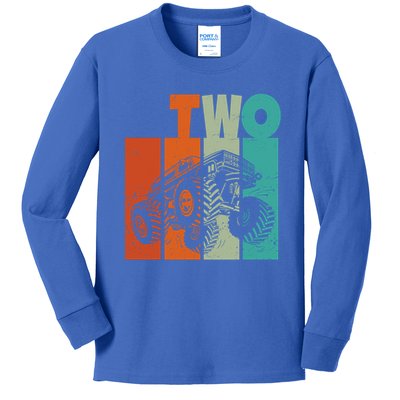 Birthday Monster Truck Retro 2 Year Old Bday Kids Long Sleeve Shirt