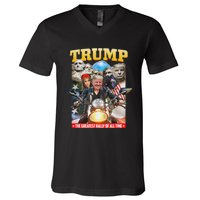 Biker Motorcycle Trump Mount Rushmore American Pride V-Neck T-Shirt