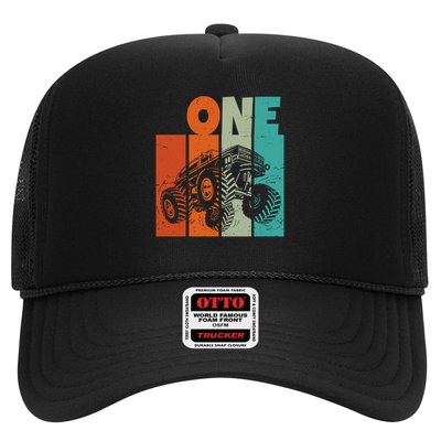 Birthday Monster Truck One Retro 1 Year Old Bday Trucker Hat