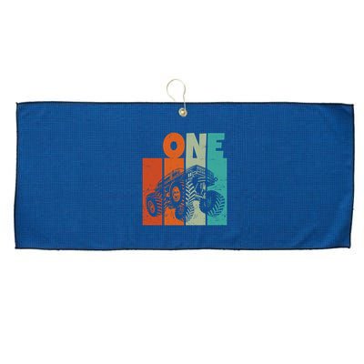 Birthday Monster Truck One Retro 1 Year Old Bday Large Microfiber Waffle Golf Towel