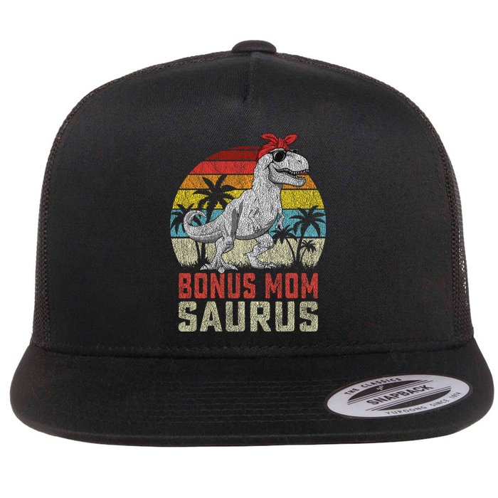 Bonus Momsaurus T Rex Dinosaur Bonus Mom Saurus Family Flat Bill Trucker Hat