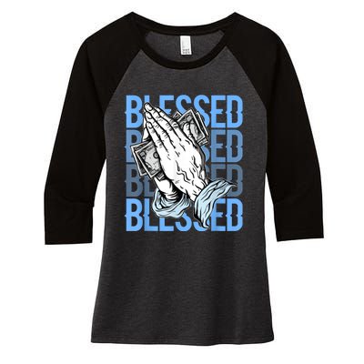 Blessed Matching To Shoe 1 UNC Toe Women's Tri-Blend 3/4-Sleeve Raglan Shirt