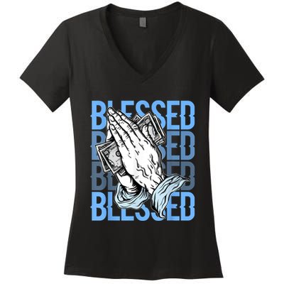 Blessed Matching To Shoe 1 UNC Toe Women's V-Neck T-Shirt