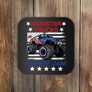 Boy Monster Truck American Flag Racing USA Patriotic Retro Coaster