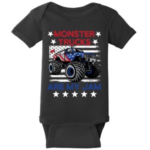 Boy Monster Truck American Flag Racing USA Patriotic Retro Baby Bodysuit