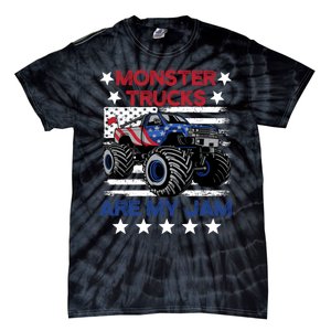 Boy Monster Truck American Flag Racing USA Patriotic Retro Tie-Dye T-Shirt