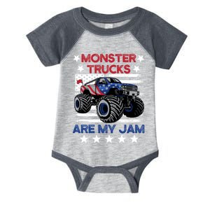 Boy Monster Truck American Flag Racing USA Patriotic Retro Infant Baby Jersey Bodysuit