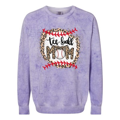 Ball Mom Teeball Mom Leopard Funny Mother's Day Colorblast Crewneck Sweatshirt