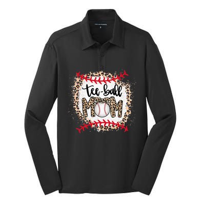 Ball Mom Teeball Mom Leopard Funny Mother's Day Silk Touch Performance Long Sleeve Polo