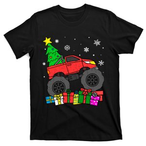 Boy Monster Truck Christmas Tree Snowflakes T-Shirt