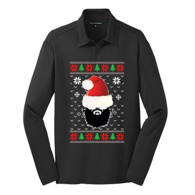 Bearded Man Ugly Christmas Silk Touch Performance Long Sleeve Polo