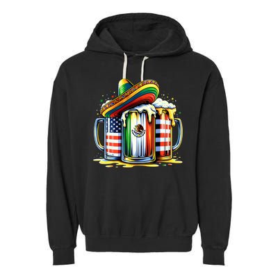 Beer Mexican Usa Flag Cinco De Mayo Drinking Party Garment-Dyed Fleece Hoodie