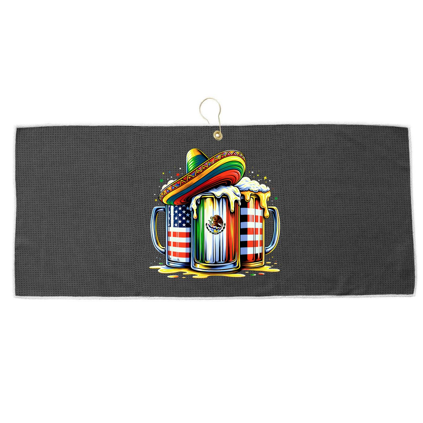 Beer Mexican Usa Flag Cinco De Mayo Drinking Party Large Microfiber Waffle Golf Towel