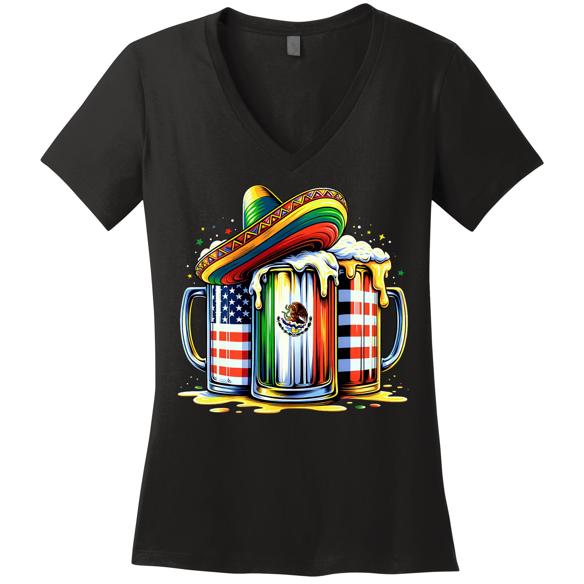 Beer Mexican Usa Flag Cinco De Mayo Drinking Party Women's V-Neck T-Shirt
