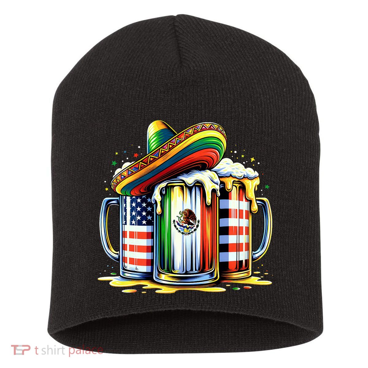 Beer Mexican Usa Flag Cinco De Mayo Drinking Party Short Acrylic Beanie