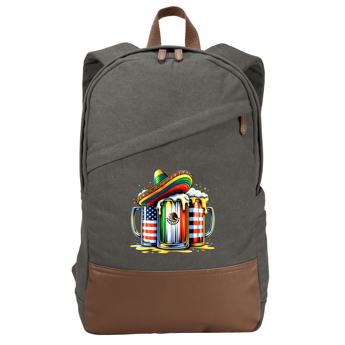 Beer Mexican Usa Flag Cinco De Mayo Drinking Party Cotton Canvas Backpack