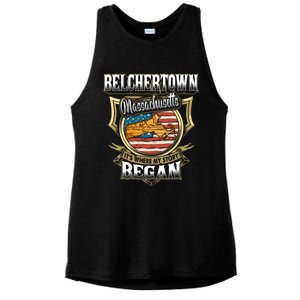 Belchertown Massachusetts Usa Flag 4th Of July Funny Gift Ladies PosiCharge Tri-Blend Wicking Tank