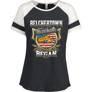 Belchertown Massachusetts Usa Flag 4th Of July Funny Gift Enza Ladies Jersey Colorblock Tee