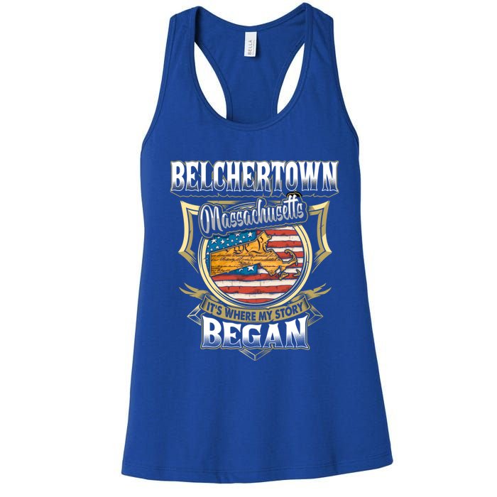 Belchertown Massachusetts Usa Flag 4th Of July Funny Gift Women's Racerback Tank