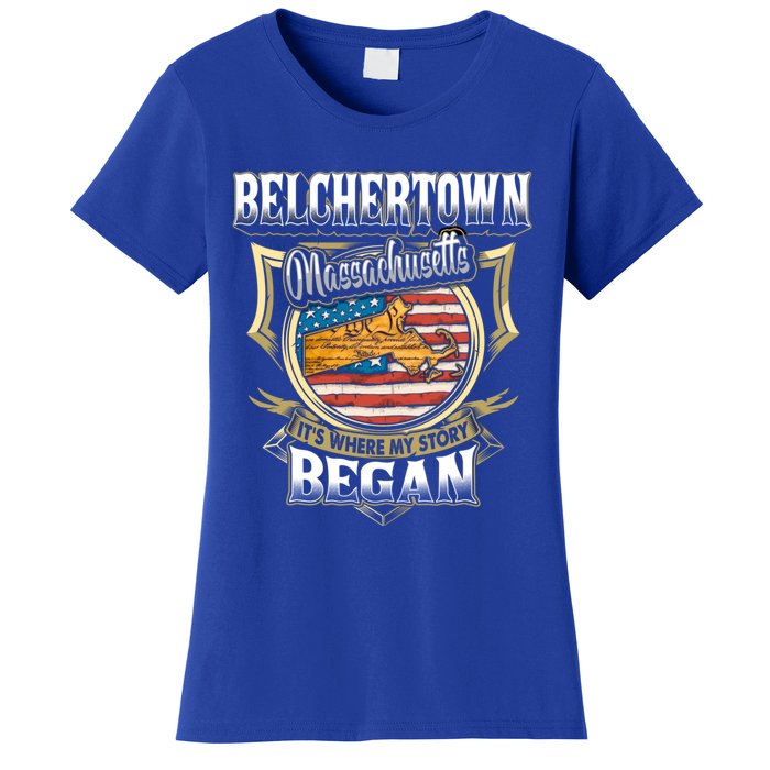 Belchertown Massachusetts Usa Flag 4th Of July Funny Gift Women's T-Shirt