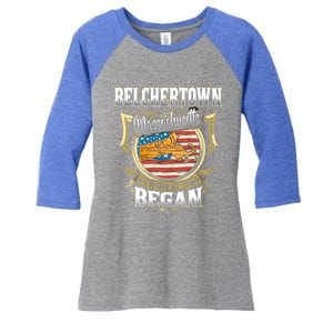 Belchertown Massachusetts Usa Flag 4th Of July Funny Gift Women's Tri-Blend 3/4-Sleeve Raglan Shirt