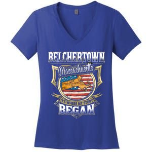 Belchertown Massachusetts Usa Flag 4th Of July Funny Gift Women's V-Neck T-Shirt