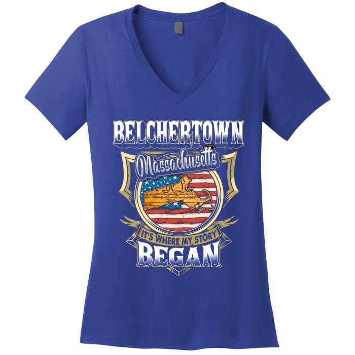 Belchertown Massachusetts Usa Flag 4th Of July Funny Gift Women's V-Neck T-Shirt