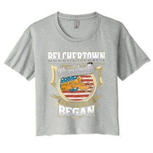 Belchertown Massachusetts Usa Flag 4th Of July Funny Gift Women's Crop Top Tee