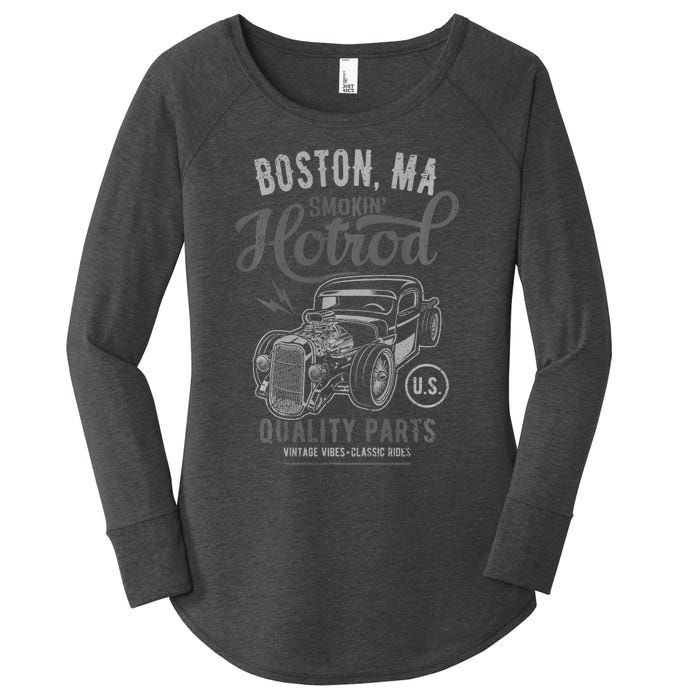 Boston Ma Usa Hotrod Vintage Style Car Design Women's Perfect Tri Tunic Long Sleeve Shirt