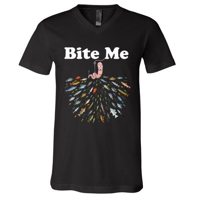 Bite Me Unique Fishing Gift For Fishing Lovers V-Neck T-Shirt