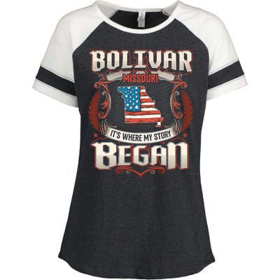 Bolivar Missouri Usa Flag 4th Of July Meaningful Gift Enza Ladies Jersey Colorblock Tee