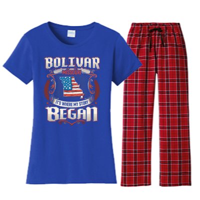 Bolivar Missouri Usa Flag 4th Of July Meaningful Gift Women's Flannel Pajama Set