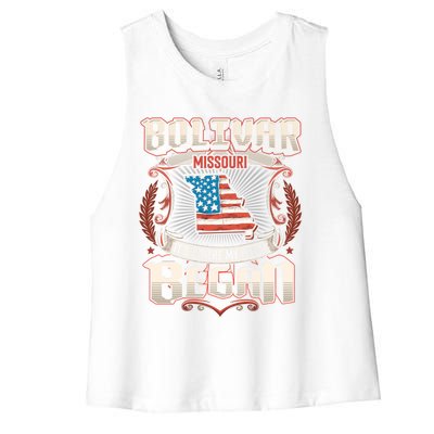 Bolivar Missouri Usa Flag 4th Of July Meaningful Gift Women's Racerback Cropped Tank