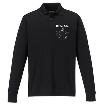 Bite Me Unique Fishing Gift For Fishing Lovers Performance Long Sleeve Polo