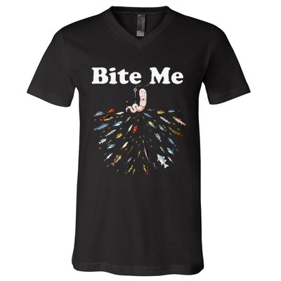 Bite Me Unique Fishing Gift For Fishing Lovers V-Neck T-Shirt