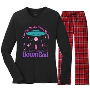 Beam Me Up Alien Ufo Down Bad Cosmic Space Women's Long Sleeve Flannel Pajama Set 