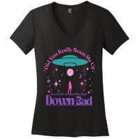 Beam Me Up Alien Ufo Down Bad Cosmic Space Women's V-Neck T-Shirt