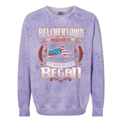 Belchertown Massachusetts Usa Flag 4th Of July Great Gift Colorblast Crewneck Sweatshirt